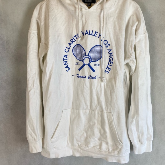MISSGUIDED white tennis sports brushed back oversized hoodie - Picture 3 of 7